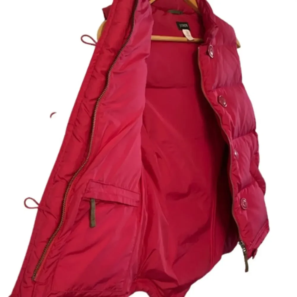 J. Crew Puffer Down Full Zip Button Berry Pink Vest | S